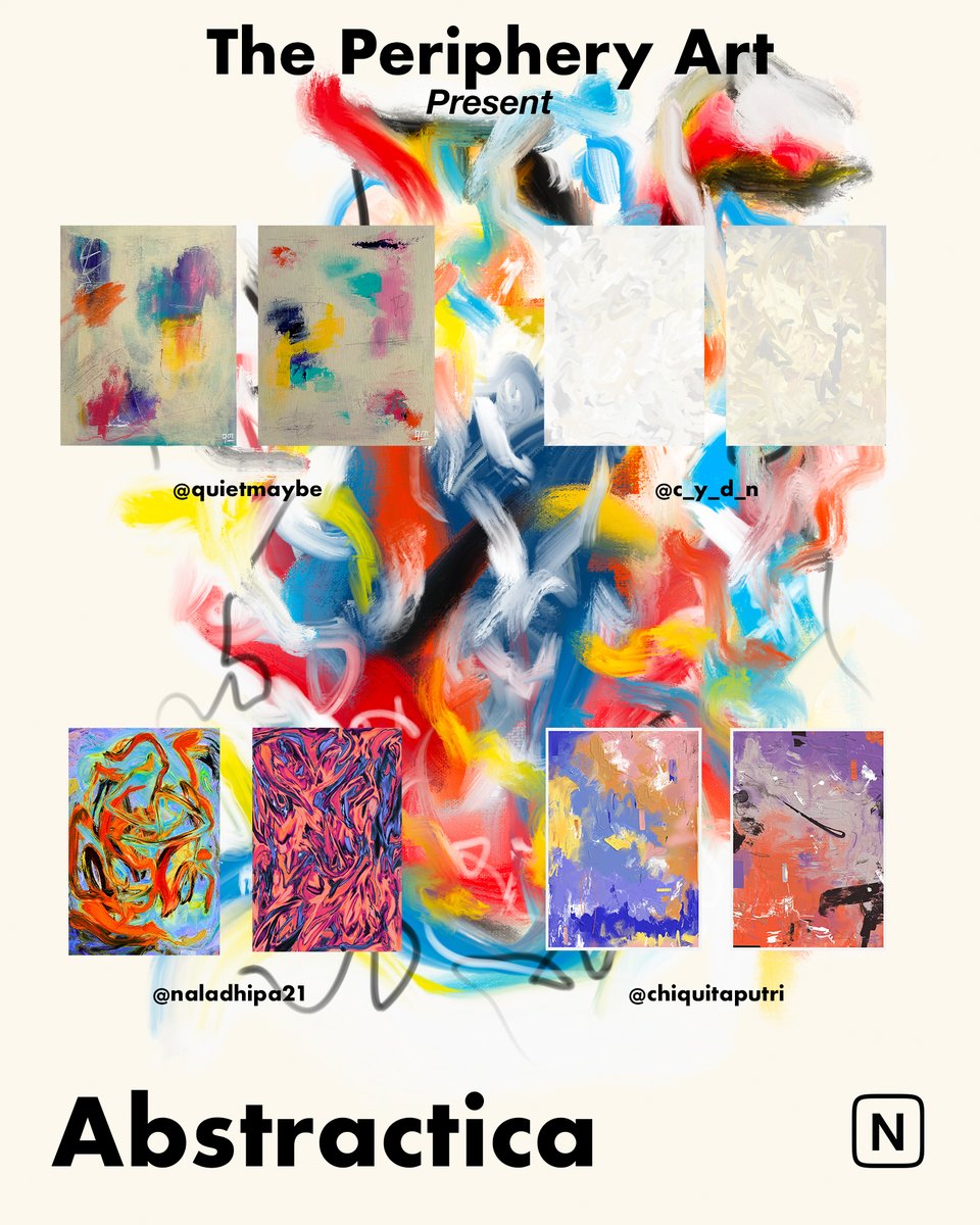 Today "The Periphery Art" present "Abstractica" curated by 
<a href="/joey_mono/">Joey Mono</a> on <a href="/niftygateway/">Nifty Gateway Studio</a>

Wednesday Dec, 14th 2022 at 3pm UTC

presents abstract paintings from 5 artists: <a href="/chiquitaputri/">annisa chiquitaputri</a> <a href="/c_y_d_n/">c_y_d_n Digital Art</a> <a href="/joey_mono/">Joey Mono</a> <a href="/quietmaybe/">quietmaybe</a> and mine too
 
details are below