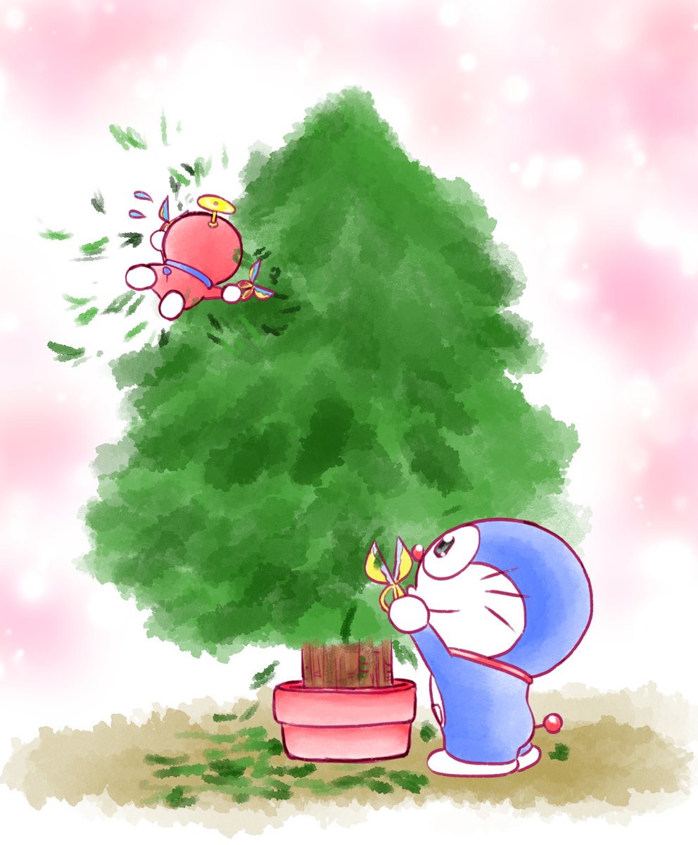 「【クリスマスまであと7日】まずは木の枝を切りそろえよう!ミニドラもお手伝い! 」|とりか🌕 4/2スーパーヒロインタイム委託参加のイラスト