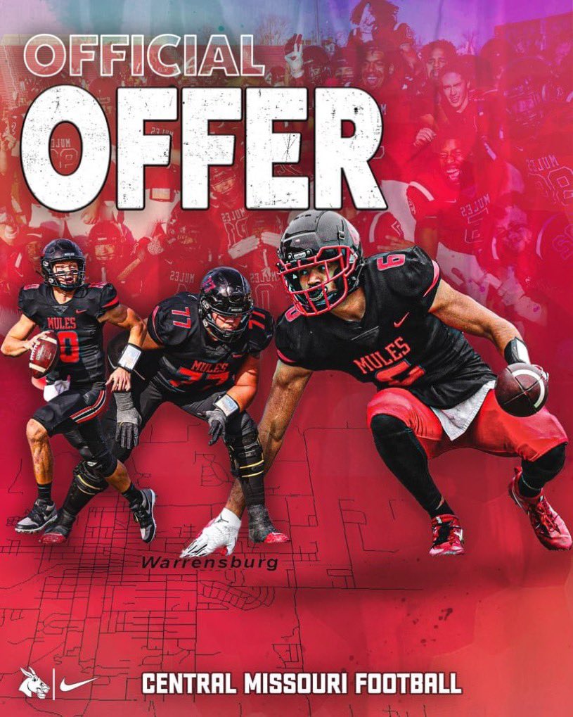 Thankful to receive a PWO to the University of Central Missouri after talking with <a href="/CoachHoltzclaw/">Joe Holtzclaw</a>, Thank You!!🟥⬛️ <a href="/UCMFootballTeam/">Mules Football</a> <a href="/ScottPingel10/">Scott Pingel</a> <a href="/conkohl/">Connor Kohlschreiber</a> <a href="/Damoneycoach/">Cornell Robinson</a> <a href="/CBCFootball/">CBCFootball</a>