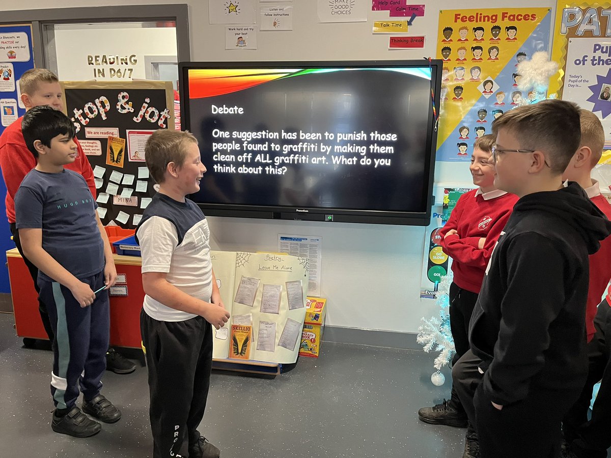 GlencoatsPS_'s tweet photo. P6/7 had an excellent debate this morning on questions about our topic of Graffiti. Lots of excellent arguments made!!! Great job everyone! ππΌ #debate #balancedargument @AttainRen https://t.co/EuwGmqySSd