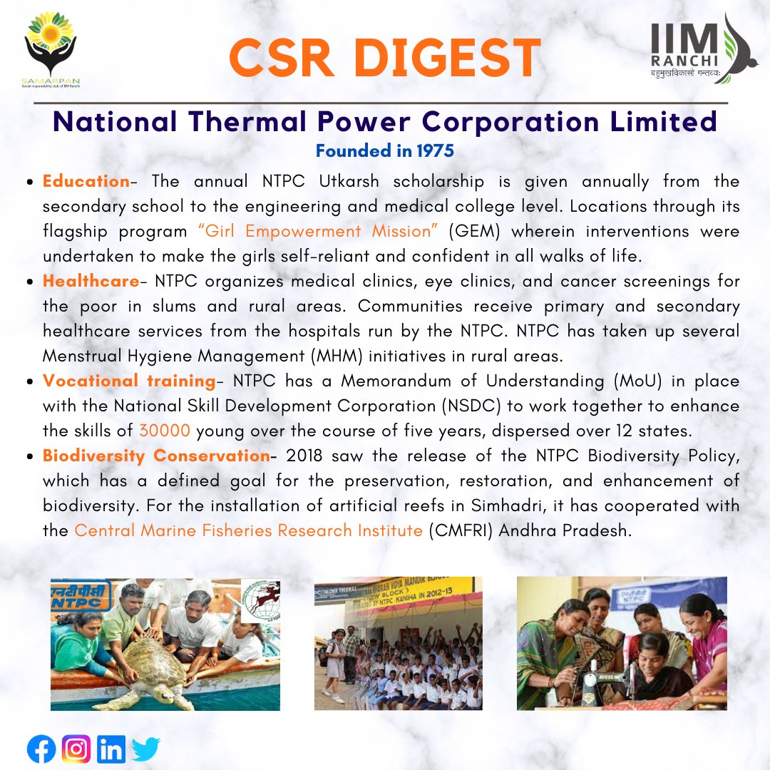 CSR has been an integral part of NTPC’s business of power generation and lighting up the lives of millions of Indians. 
Samarpan acknowledges and appreciates the value systems and the relentless efforts put up by <a href="/ntpclimited/">NTPC Limited</a>

#samarpan #IIMRanchi #CSR