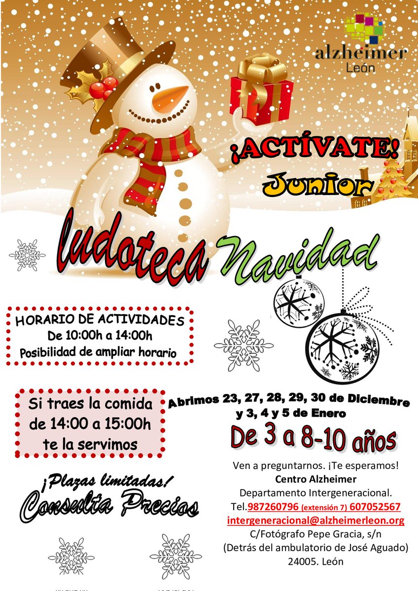 AlzheimerLeon's tweet photo. ❤️ Cuánto nos alegra anunciaros que vuelve nuestra #Ludoteca infantil Actívate Junior!!
📍 Aquí tenéis los primeros detalles. Os iremos dando más información!! Ojo que las plazas son limitadas.
#ProgramaIntergeneracional #alzheimer #leonesp #PlanesConNiños #ludotecas #León https://t.co/OqvzCWVTIV