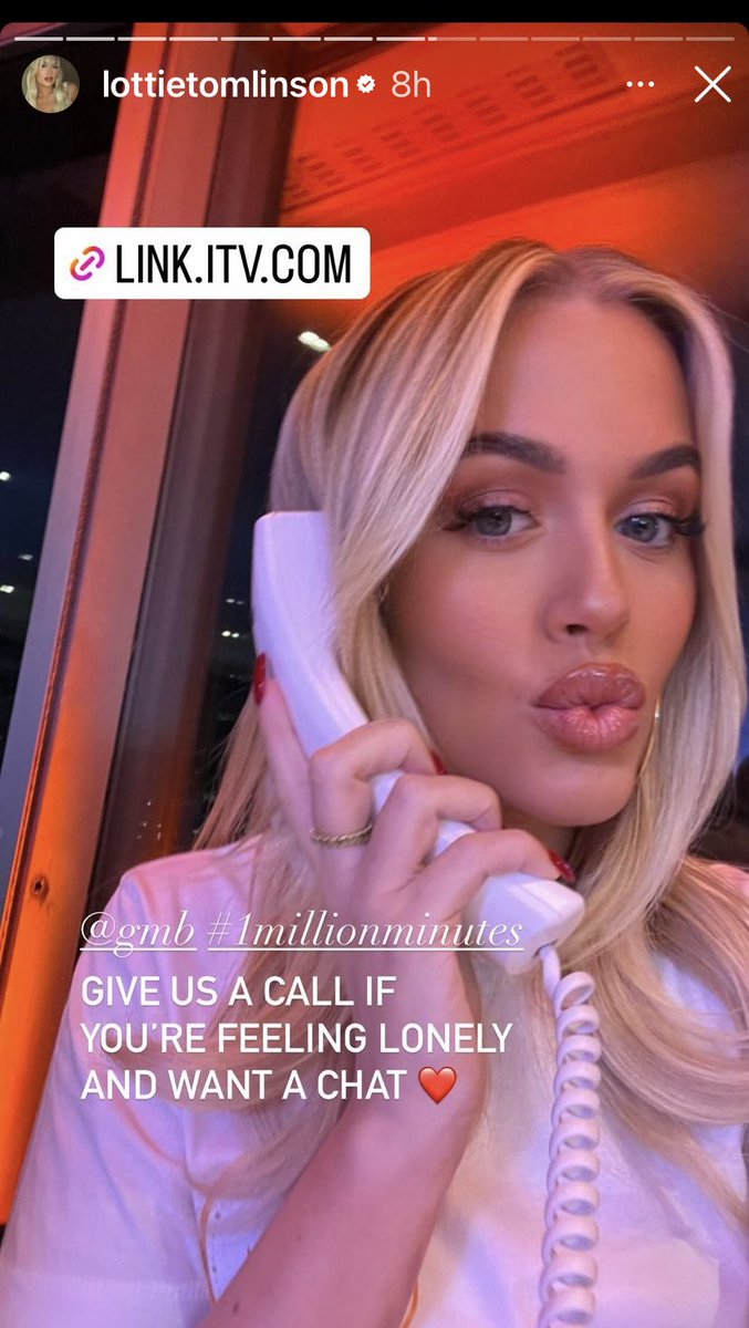 Today @lottietommo took part in the #1MillionMinutes campaign to combat loneliness by being a volunteer taking calls from people who feel lonely ❤️ @GMB