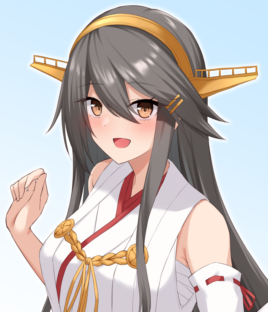 haruna (kancolle) ,haruna kai ni (kancolle) 1girl long hair solo headgear hairclip detached sleeves hair ornament  illustration images