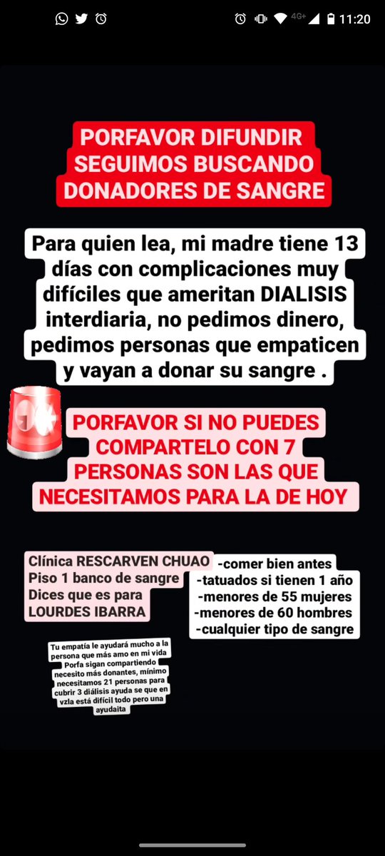 ottocuriel's tweet photo. Hola necesito con urgencia donantes de sangre de cualquier tipo, si tienes tatuajes te dejan si tiene más de 1 año 

#rescarven @rescarven #DonanteDeSangre #donantesdesangre #caracas #chuao #cafetal #caurimare #altamira #ayuda #empatia

Gracias por toda la cooperación https://t.co/YQrBUhs7D2