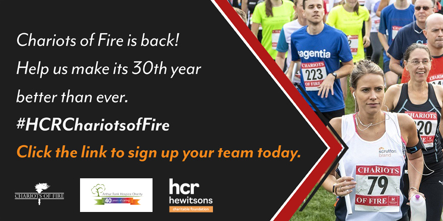 Chariots of Fire (@chariots_fire) on Twitter photo Chariots of Fire is celebrating its 30th year by raising money for <a href="/ArthurRankHouse/">Arthur Rank Hospice</a> in #Cambridge – help us mark these terrific milestones together – register your team at chariots-of-fire.co.uk Chariots of Fire is celebrating its 30th year by raising money for <a href="/ArthurRankHouse/">Arthur Rank Hospice</a> in #Cambridge – help us mark these terrific milestones together – register your team at chariots-of-fire.co.uk