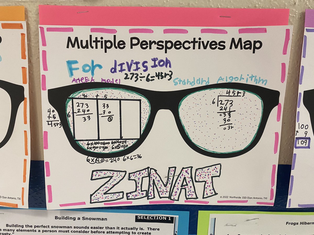 kcross34's tweet image. Within 5 minutes of walking into Villarreal we saw examples of the depth and complexity graphic organizers we made just last week! Love how they used multiple perspectives to show 2 different ways to solve division problems! #NISDMacGT #depthandcomplexity @NISDMaCGT