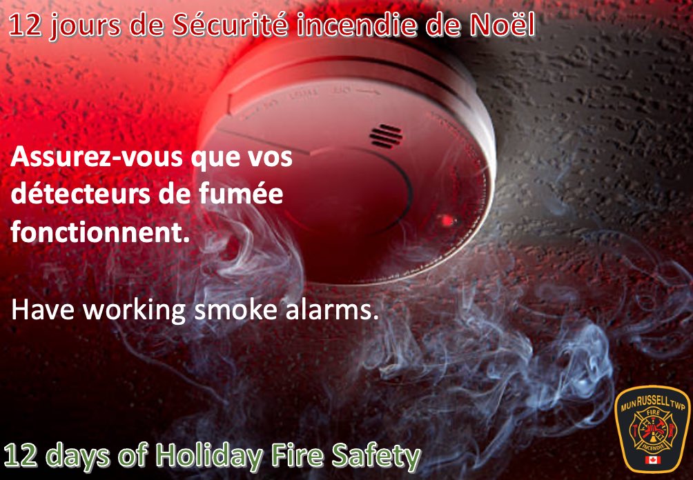 12 JOURS DE SÉCURITÉ INCENDIE DE NOËL
Jour 3- Détecteurs de fumée

12 DAYS OF HOLIDAY FIRE SAFETY
Day 3- Smoke alarms

#firesafety #12daysofchristmas #firedepartment #sécuritéincendie