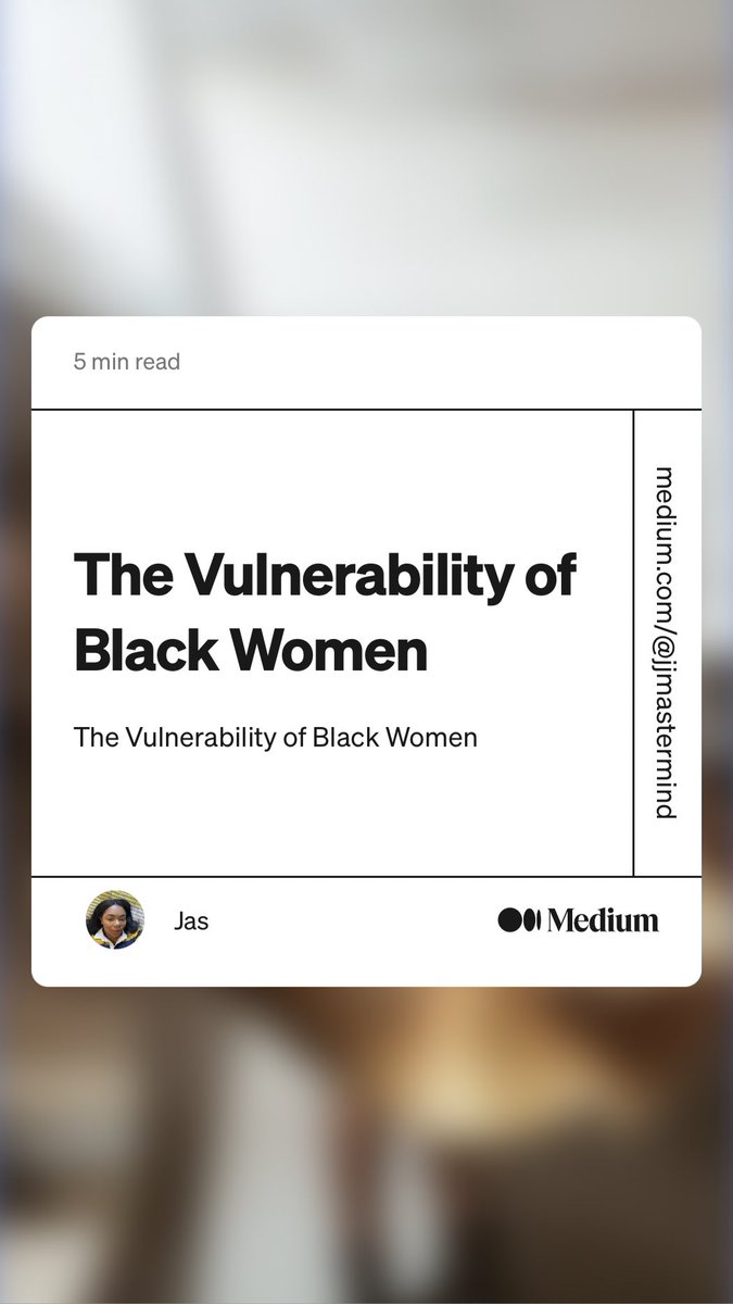 1girl1library's tweet image. Dealing with anxiety and depression this semester has not been easy, but finding vulnerable Black women in between book pages has been a welcoming experience🫶🏾

“The Vulnerability of Black Women” by Jas
link.medium.com/hsMIlQXQKvb