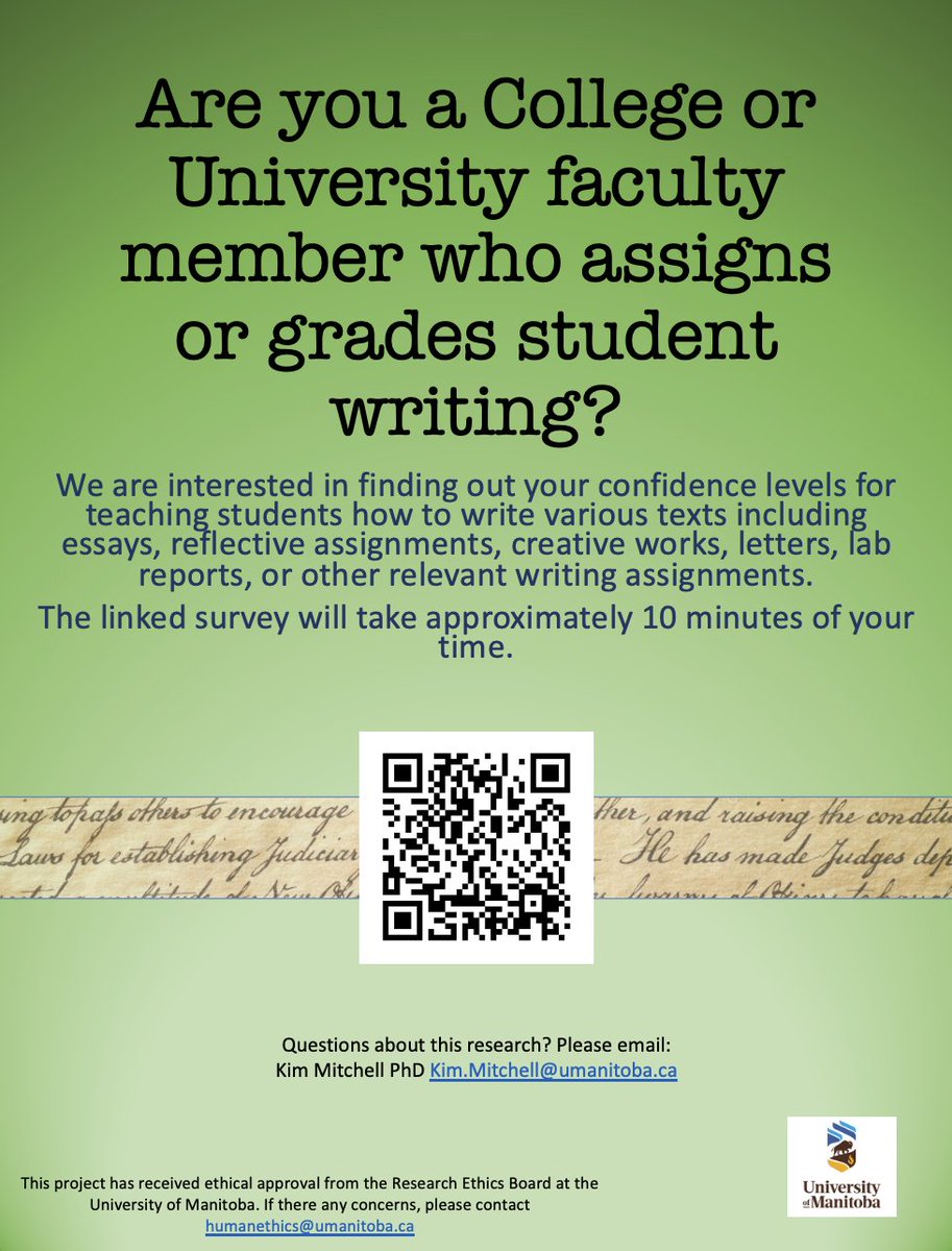 academicswrite's tweet photo. Exciting survey trying to find out what faculty need a support for teaching writing. Tell us your story! #AcWrit https://t.co/fdx9TCgkP9