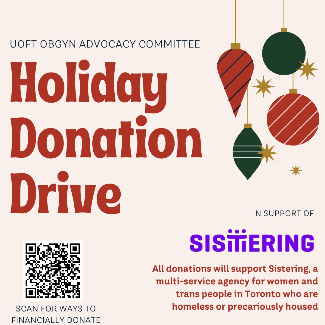 uoftobgyn's tweet photo. The Ob-Gyn Advocacy Committee has launched a donation drive and fundraising campaign in support of @SisteringTO. Donate at our donation boxes at our partner hospitals as well as U of T campus, or contribute financially online. Learn more ➡️ https://t.co/IHV8DBIG1q https://t.co/L5qzjzBY2k