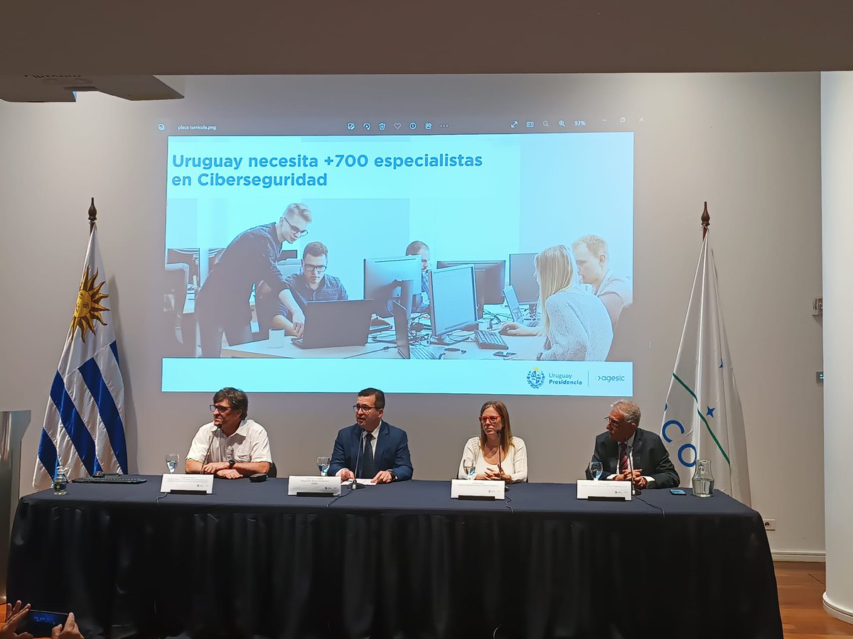 En conjunto con representantes de Fundación Ricaldoni, Facultad de Ingeniería (Udelar) y UTU, presentamos la primera currícula técnica en #Ciberseguridad del país🔐