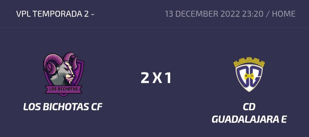 🔸Resultados 13 de Diciembre. ⚽

🏆 <a href="/VFOspain/">VFO España</a>

🔹VICTORIA 🆚 Bye Xbox 🅾️-1️⃣

🏆 <a href="/VPLSpain/">VPL Spain</a>

🔹VICTORIA 🆚 <a href="/DxGuada_eSports/">C.D. Guadalajara eSports</a> 2️⃣-1️⃣
