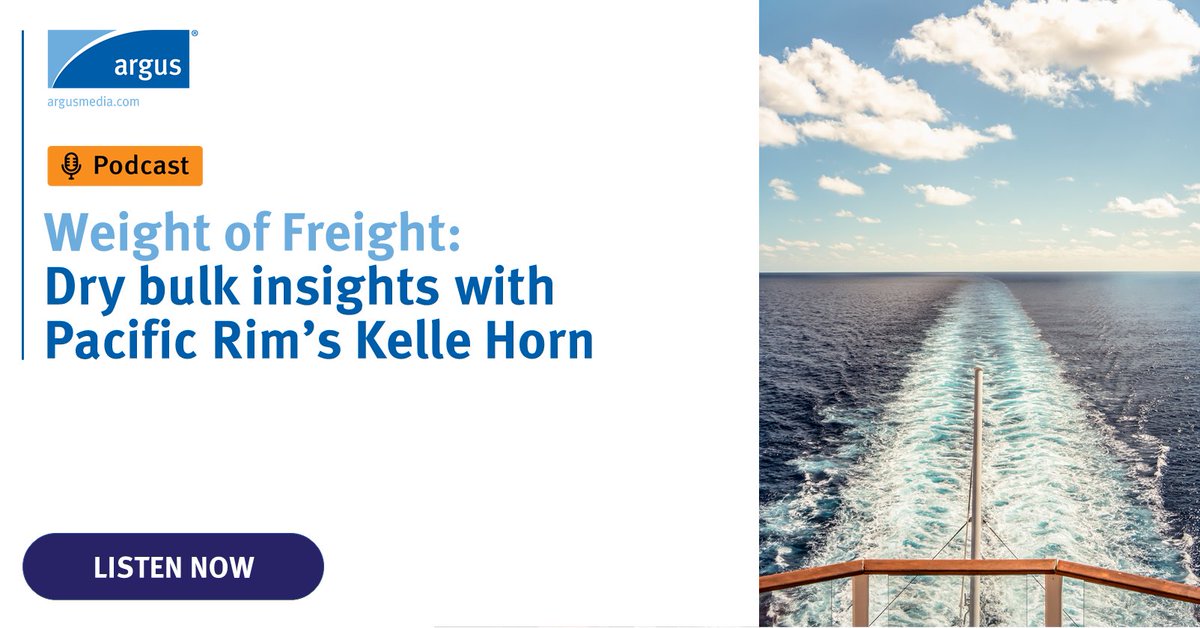 ArgusMedia's tweet photo. 🎙Shipbroking firm Pacific Rim’s Kelle Horn speaks with Argus #drybulk #freight reporter Ross Griffith about everything you ever wanted to know about the minor bulk trade in 2022, but were too afraid to ask. Listen now: https://t.co/5hOAQXxazg | #ArgusFreight https://t.co/jcO5JUMJF6
