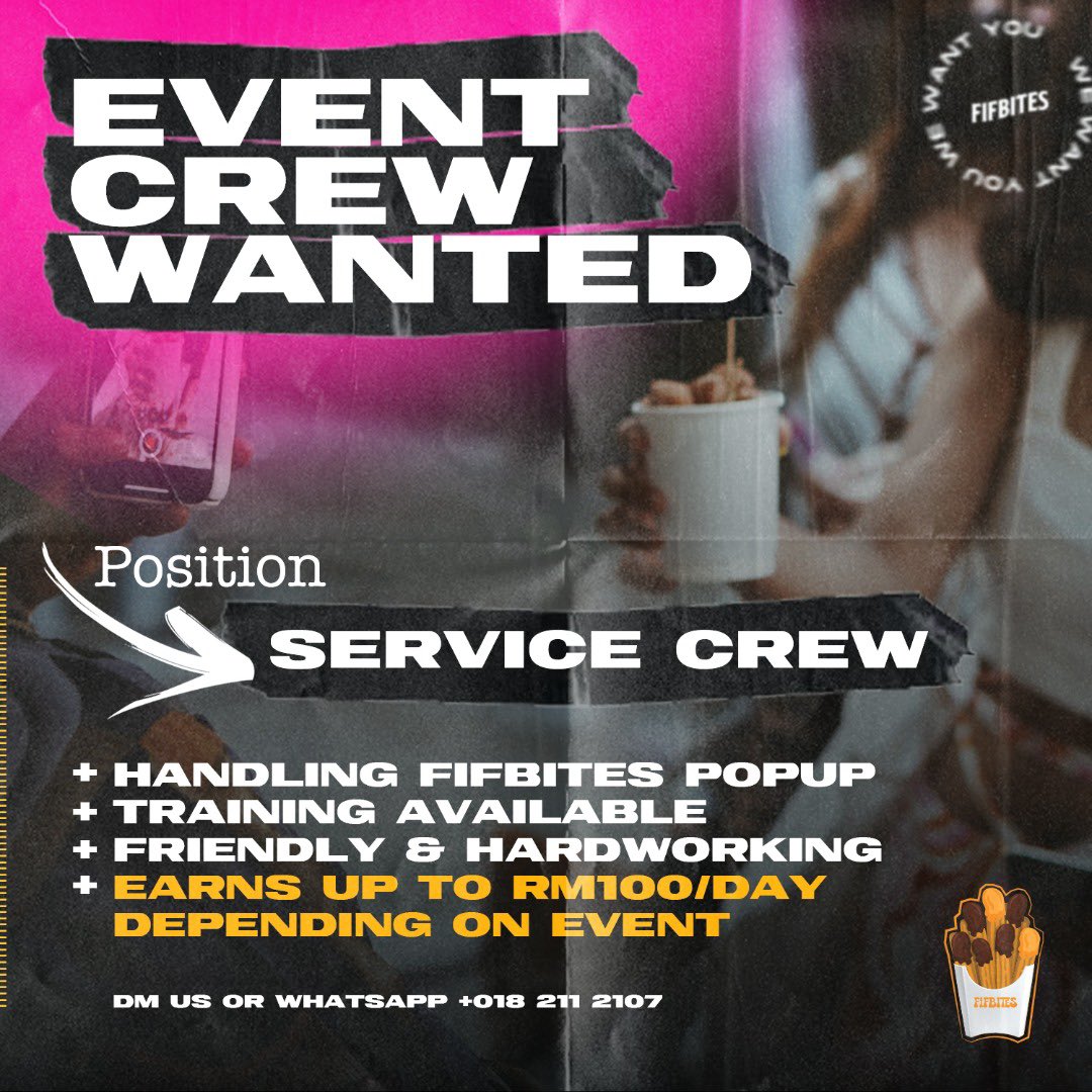 imasyzreenna's tweet photo. @fifbites is looking for service crew for our popup this weekend at Riuh KL &amp; Tiffin at the yard. Please help me share! 🙏🏼 https://t.co/arE48h3psu