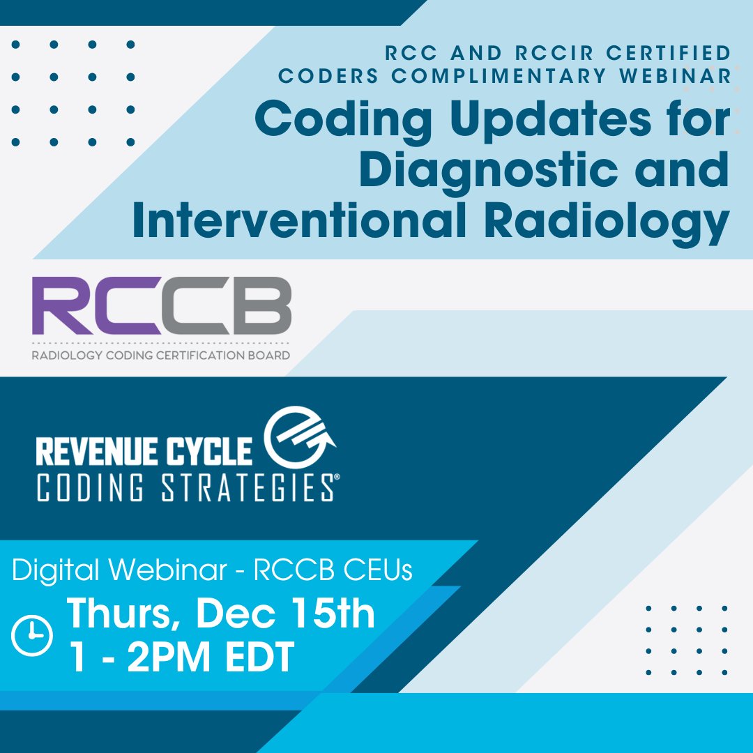 OfficialRCCSInc's tweet image. LAST CHANCE! This FREE webinar for RCC and RCCIR certified coders is happening TOMORROW, from 1-2pm EDT ⬇️

training.rccsinc.com/Online-Store/P…

#Radiology #RadiologyCompliance #RadiologyCoding #RCC #RCCB #RCCIR #Coding #MedicalCoding #CertifiedCoders