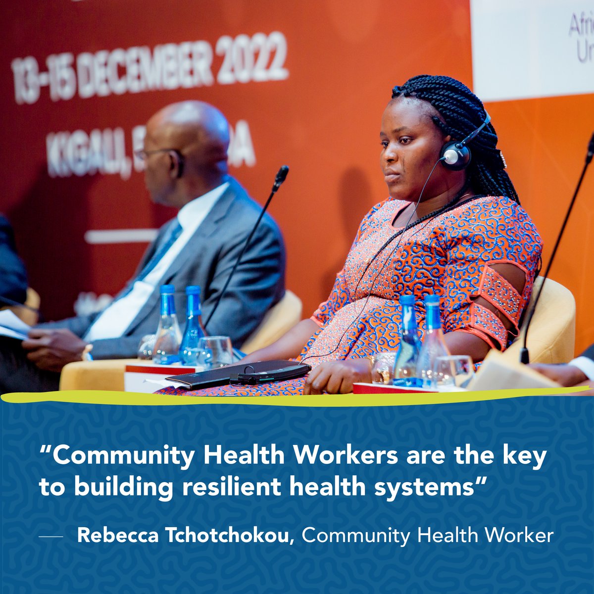 Community Health Worker Rebecca Tchotchokou spoke at #CPHIA2022 in Kigali about the importance of CHWs in building resilient health systems and why we need sustainable financing of #CHWs. 👏👏👏 Thank you for such a powerful statement.