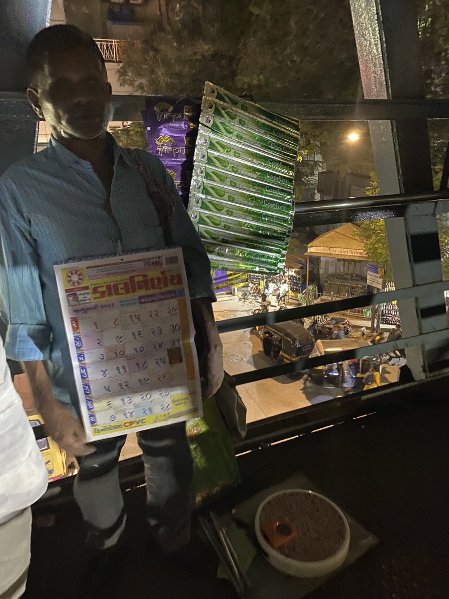 Avnishah1008's tweet photo. Hi everyone

There is a blind man that stands at Andheri east skywalk trying to sell Calendars (that we used before everything was available on phone) and has a weighing scale to check your weight.

He is not begging but trying to earn by selling a product/service. https://t.co/76pR9lx5z8