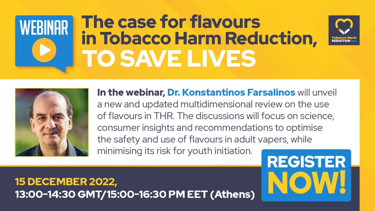 Tobaccoharmred1's tweet photo. Only 1 more day!
See global e-cigarette expert and cardiologist Dr. Konstantinos Farsalinos speak about the importance of allowing consumers the choice to vape #flavours to quit smoking.
#switchtoquit #primarycare #gp #lovegp
Register here ➡️https://t.co/pTxYqiP5xj https://t.co/nyJUTOaHbZ