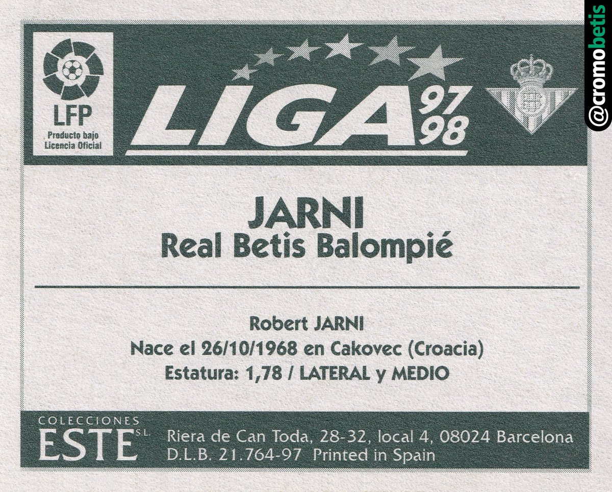 JARNI Temp. 97/98 (Este) // Banda izquierda de quilates #CromoBetis @ColeccionBetis