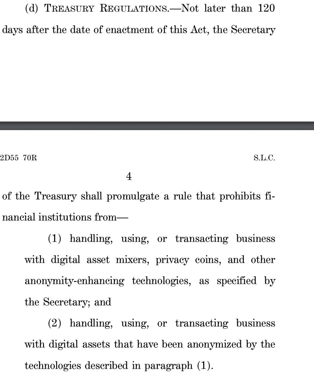RYAN SΞAN ADAMS - rsa.eth 🦄 (@ryansadams) on Twitter photo This bill by <a href="/SenWarren/">Elizabeth Warren</a> and <a href="/RogerMarshallMD/">Dr. Roger Marshall</a> is the most significant attack on digital freedom i've ever seen.
It turns validators into money services businesses
It bans financial privacy
It turns America into a full on surveillance state
This is how western democracies die This bill by <a href="/SenWarren/">Elizabeth Warren</a> and <a href="/RogerMarshallMD/">Dr. Roger Marshall</a> is the most significant attack on digital freedom i've ever seen.
It turns validators into money services businesses
It bans financial privacy
It turns America into a full on surveillance state
This is how western democracies die