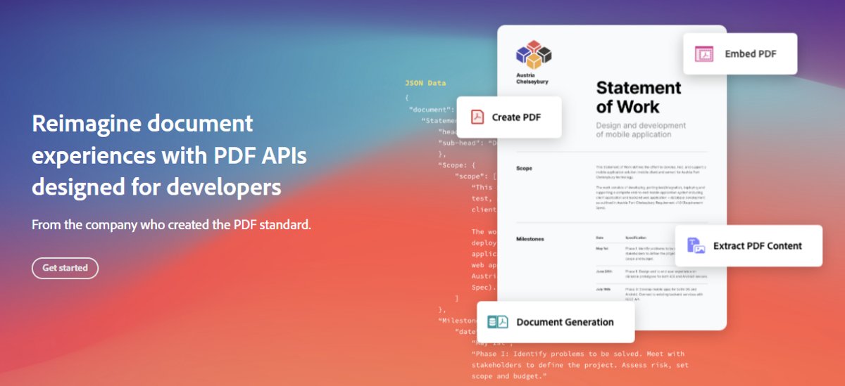 Adobe Document Services is now Adobe Acrobat Services. Learn more about the change and how it better reflects our PDF expertise and the innovative experiences our APIs deliver to developers: adobe.ly/3W0M6hW