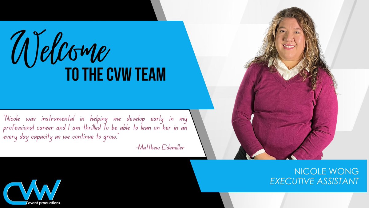 CVW is excited to announce the addition of Nicole Wong to our team.  Nicole brings years of industry expertise to her new role as executive assistant.  You can learn more about Nicole on our team page cvwevents.com/our-team/

WELCOME NICOLE!