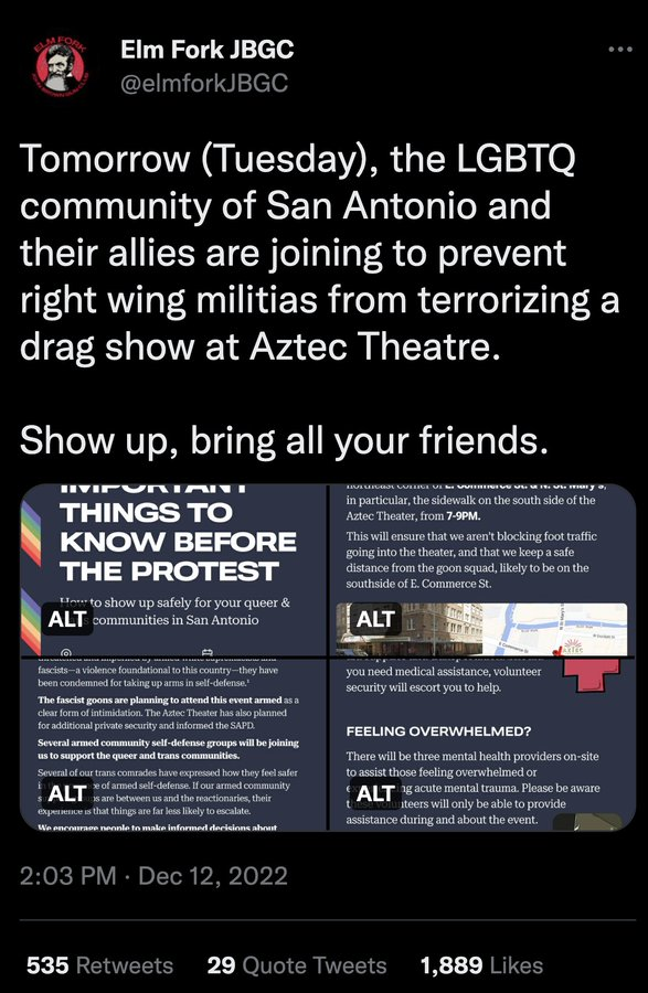 Read more about the article .@elmforkJBGC is the terror-linked #Antifa militia at the Aztec Theater who orga