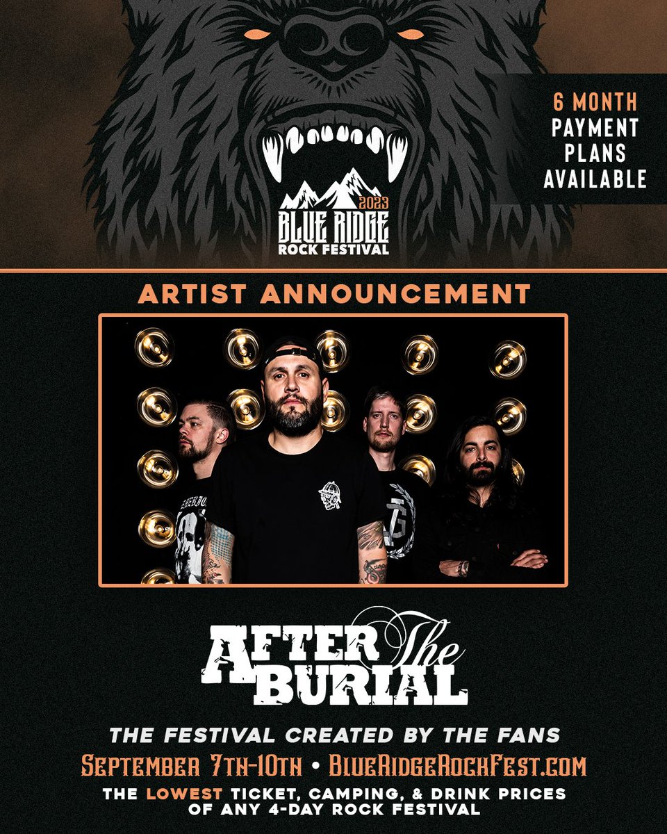 BlueRidgeRock's tweet image. ARTIST ANNOUNCEMENT #24: @aftertheburial  

Sumerian Records heavyweight AFTER THE BURIAL is next to make their Blue Ridge Rock Festival Debut as they join our 2023 Lineup!