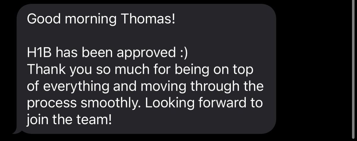 As a privileged immigrant having gone through the E2 and Green Card visa process, I can appreciate the uncertainty of having your ability to live in a different country tied to an employer

Therefore, I’m extra grateful receiving messages like this from candidates our team hires