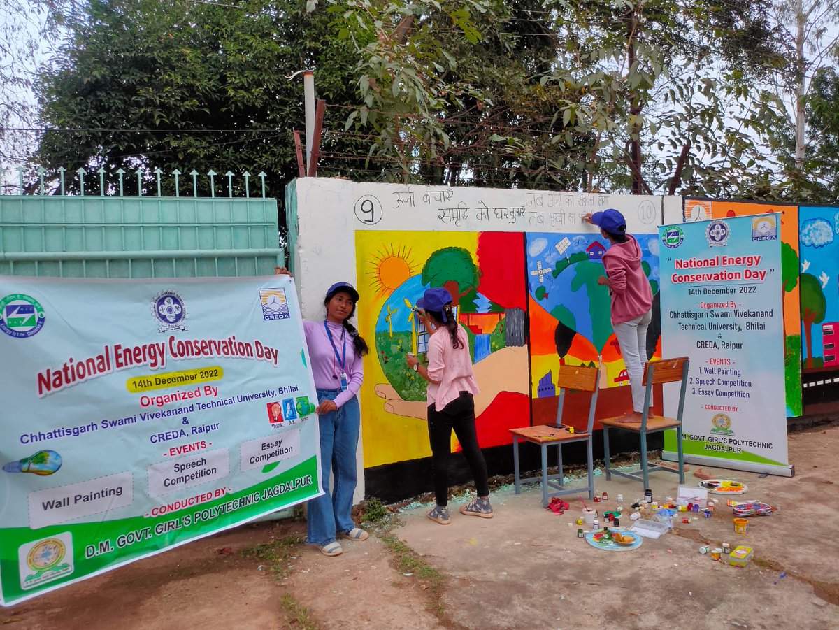 NSSUGGPJCG's tweet photo. Rashtriya urja sanrakshan divas ke avasar pe Creda CSVTU nd NSS D.M. Govt Girls Polytechnic  Jagdalpur ke sanyukt tatwawdhan me sanstha me urja sanrakshan vishay pr wall painting, speech &amp; essay competition ka aayojan...
#Rashtriya urja sanrakshan divas
#Azadi Ka Amrit Mahotsav https://t.co/oKF5LVDw4z