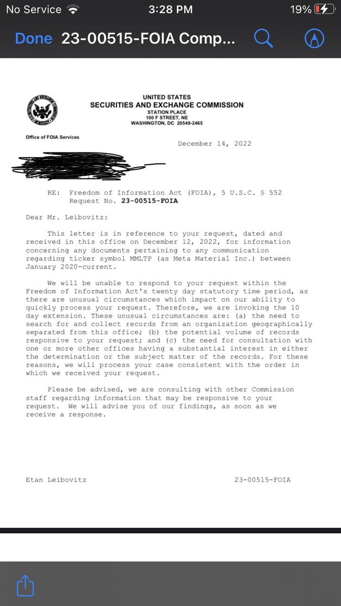 etanleibovitz18's tweet photo. #MMLTP shareholders … please see  below attachment - The #SEC just gave me notice that they are invoking the 10 day extension with regards to my FOIA request. They cite “unusual circumstances”…. Hmmm https://t.co/tZjFS7623T
