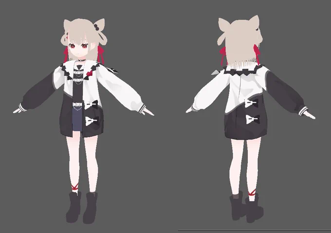 白玖ウタノちゃんの1week版、モデリングまでは終わりかな?(上着だけテクスチャ置いてみた) 