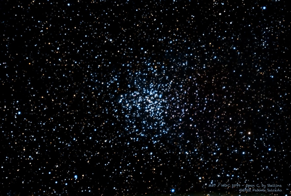 carlotinha1194's tweet image. 💫🔭M37,NGC2099, is the brightest and richest Open Cluster in the constellation of Auriga. It is about 4600LY distant.💫✨#MyStellina @Vaonis_fr #Pixinsight  #cosmos  #stargazing #astrophotography #Universe #astronomy #deepsky #night #nightscap  #M37 #NGC2099 🔭💫