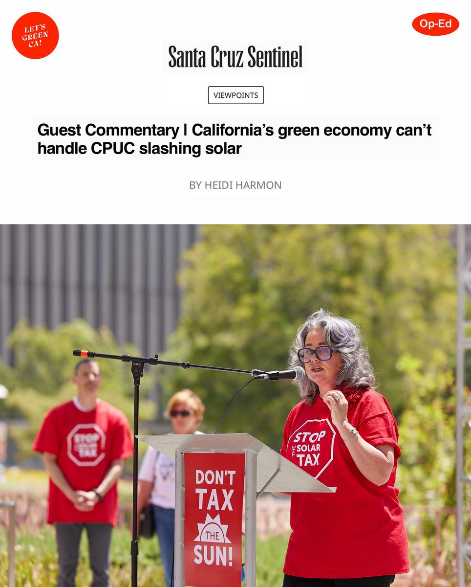LetsGreenCA's tweet photo. Rooftop solar is under attack!

A proposal that would lower the value of solar energy could be voted on as early as TOMORROW. We’re sending a strong message to the Governor to reconsider putting California’s clean energy future in jeopardy. #SaveSolar #DontTaxTheSun https://t.co/5IzatA62HC