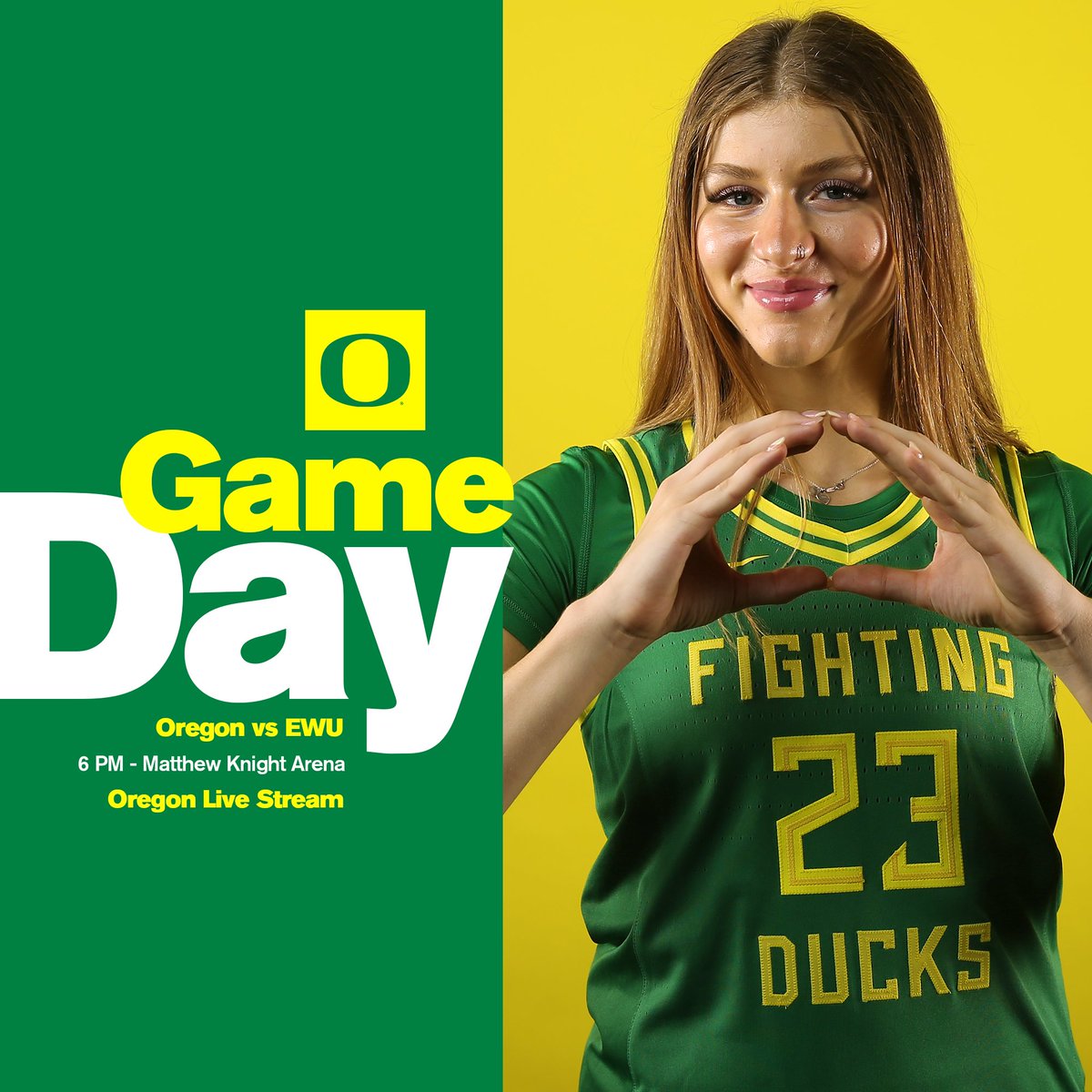 OregonWBB's tweet photo. 𝘎𝘈𝘔𝘌 𝘋𝘈𝘠 | 🦆 vs 🦅

💻 Oregon Live Stream
📲 https://t.co/6Q6f5hFhWO
📻 @UOSportsNetwork 
📊 https://t.co/cMtNKJ1lku
🎟️ https://t.co/SYR2wHZb3s

#GoDucks https://t.co/e8G5aQkf4o