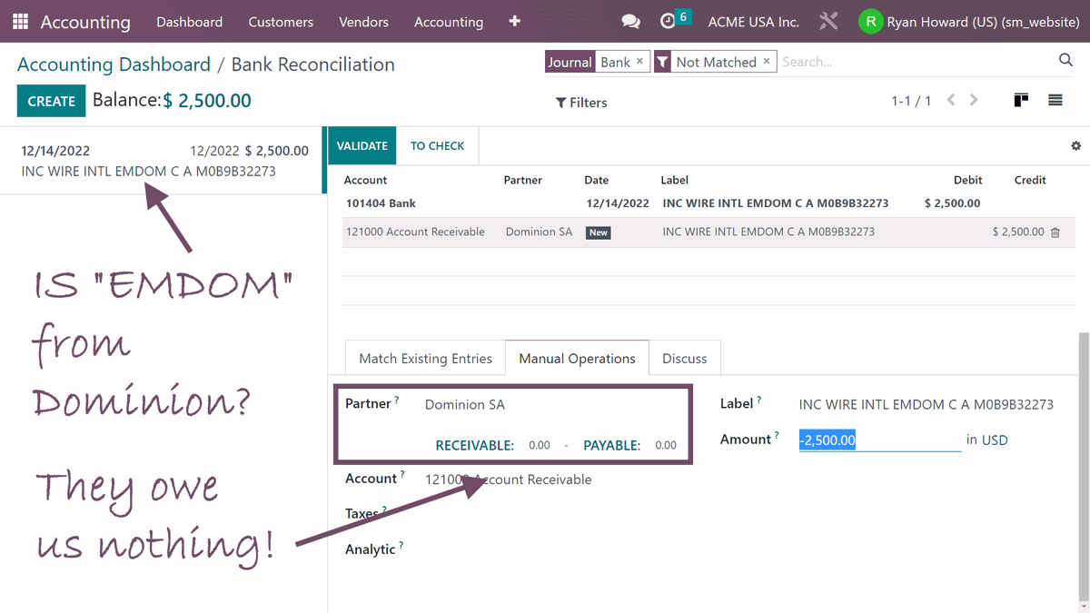 Odoo's tweet image. Meet #Odoo 16

Bank reconciliation detective work gets easier!

Receivable and payable balances available without leaving the screen! 

Discover the new blazing fast bank matching tool at youtu.be/U1EYxuZ7Q2E

#better #management #technology