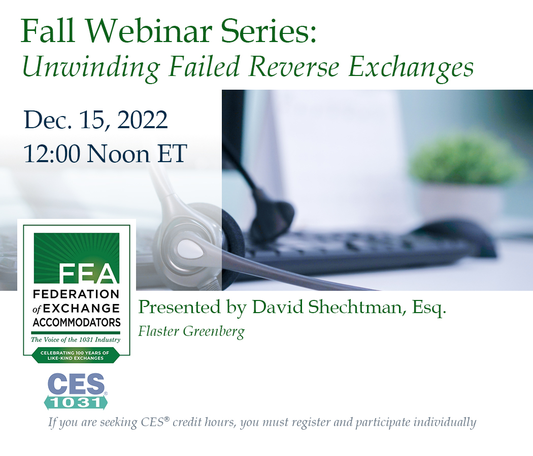 David will discuss the mechanics of unwinding relinquished and replacement property parking arrangements. 
Register: 1031.org/Shared_Content…
#1031exchanges #reverseexchange #QI #exchangeeducation