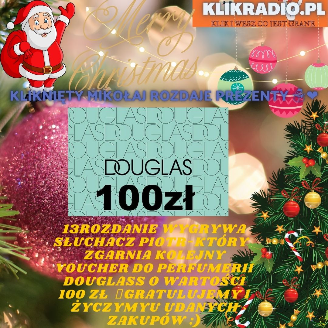 KLIKRADIO1's tweet photo. #Klikradio #rozdanie #kolejny #zwycięzca #Gratulujemy #Voucher #DOuglass I kochani znamy już kolejnego zwycięzce naszego Rozdania  💘 Jak widac 13 nie musi byc pechowa bo właśnie słuchacz Piotr jako 13 -sty zgarnia od nas Świąteczny upominek https://t.co/5H2HgynZOs