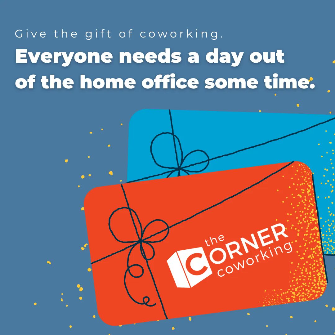 Buying a remote worker in your life a day or two at The Corner Coworking might be just what they need. It's a great way to suggest they put on some pants, get out of the spare bedroom, and go talk to someone that is not the cat. 
Buy a gift card online at buff.ly/3FHKe8g