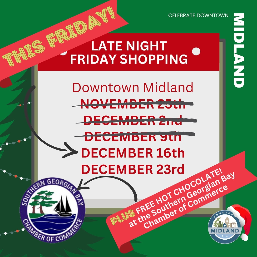Late Night Shopping continues in Downtown Midland this Friday!
Participating businesses will be open later for your shopping convenience. There will also be FREE hot chocolate from the Southern... more at shoplocal.ly/46vSb