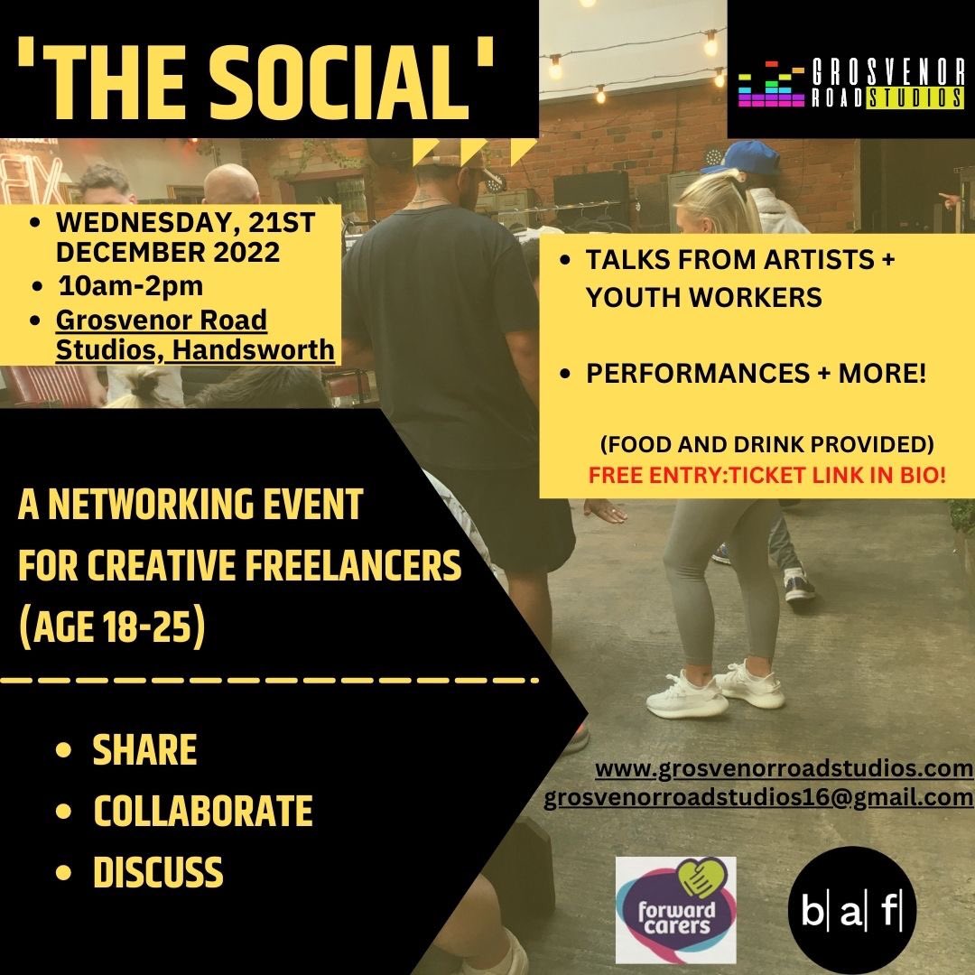 GRSRecordingUK's tweet photo. ‘The Social' is a daytime event, where creative freelancers aged 18-25 can meet other people within their field. It’s focused on the importance of collaboration and community networks, and supporting their members to achieve both individual and collective career goals. https://t.co/ajv0DjpCd0