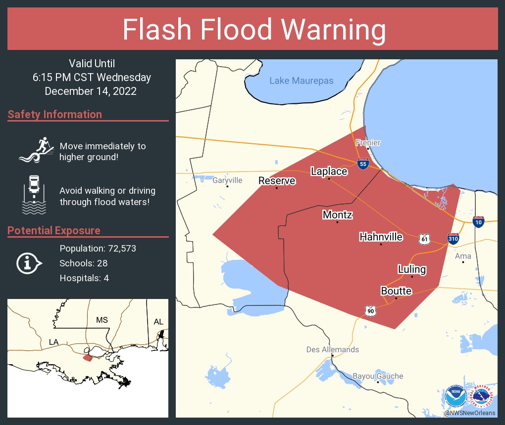 NWSFlashFlood on Twitter "Flash Flood Warning including Laplace LA