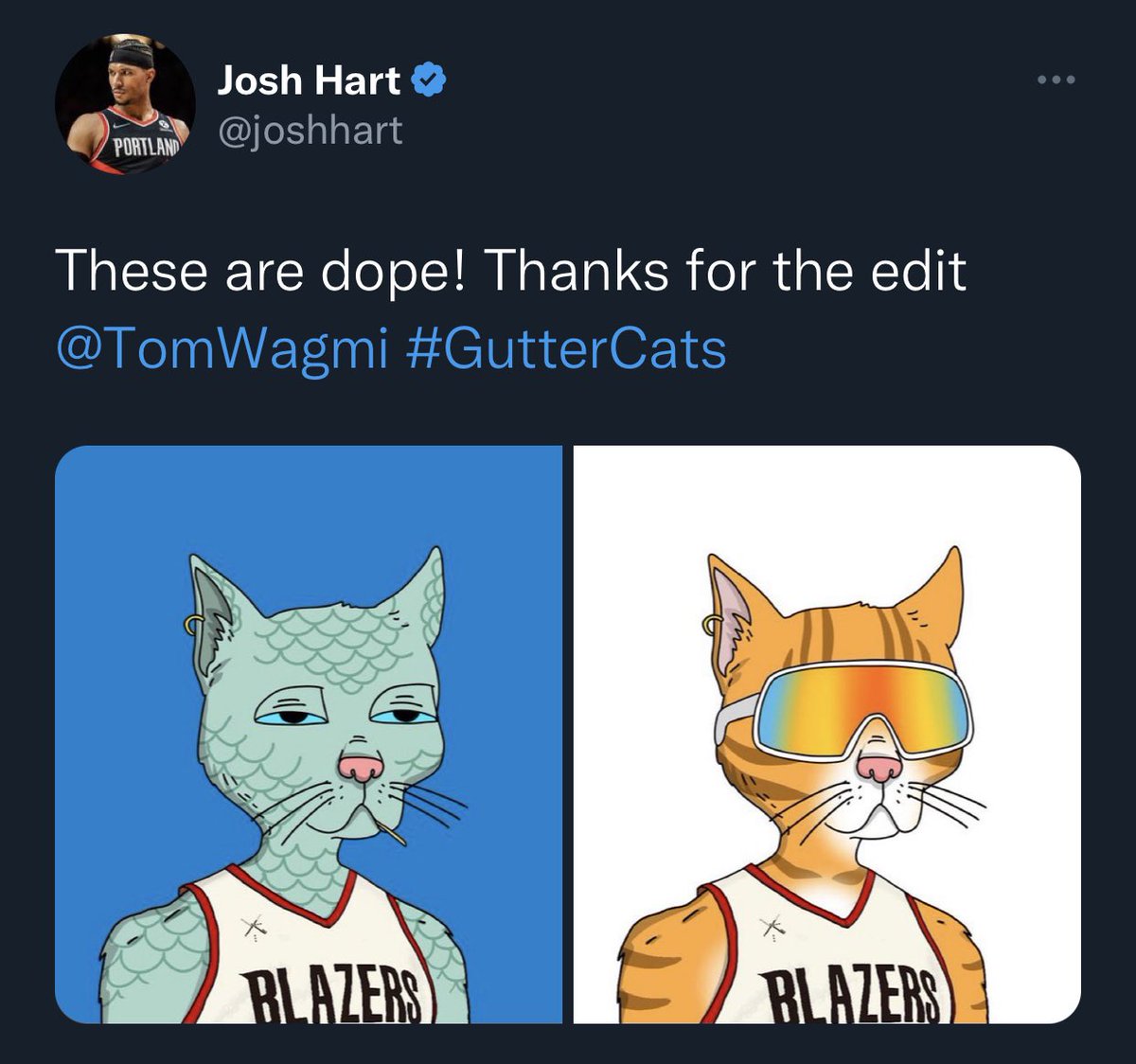 TomWagmi's tweet photo. While you’re here, can we get @joshhart summa those @GutterCatGang 👟 @andr3wtl #GutterKicks for his cats? 🙏 #GutterCatGang #GangGang #RipCity @trailblazers 🔥🔥🔥 https://t.co/le01tWCBQx