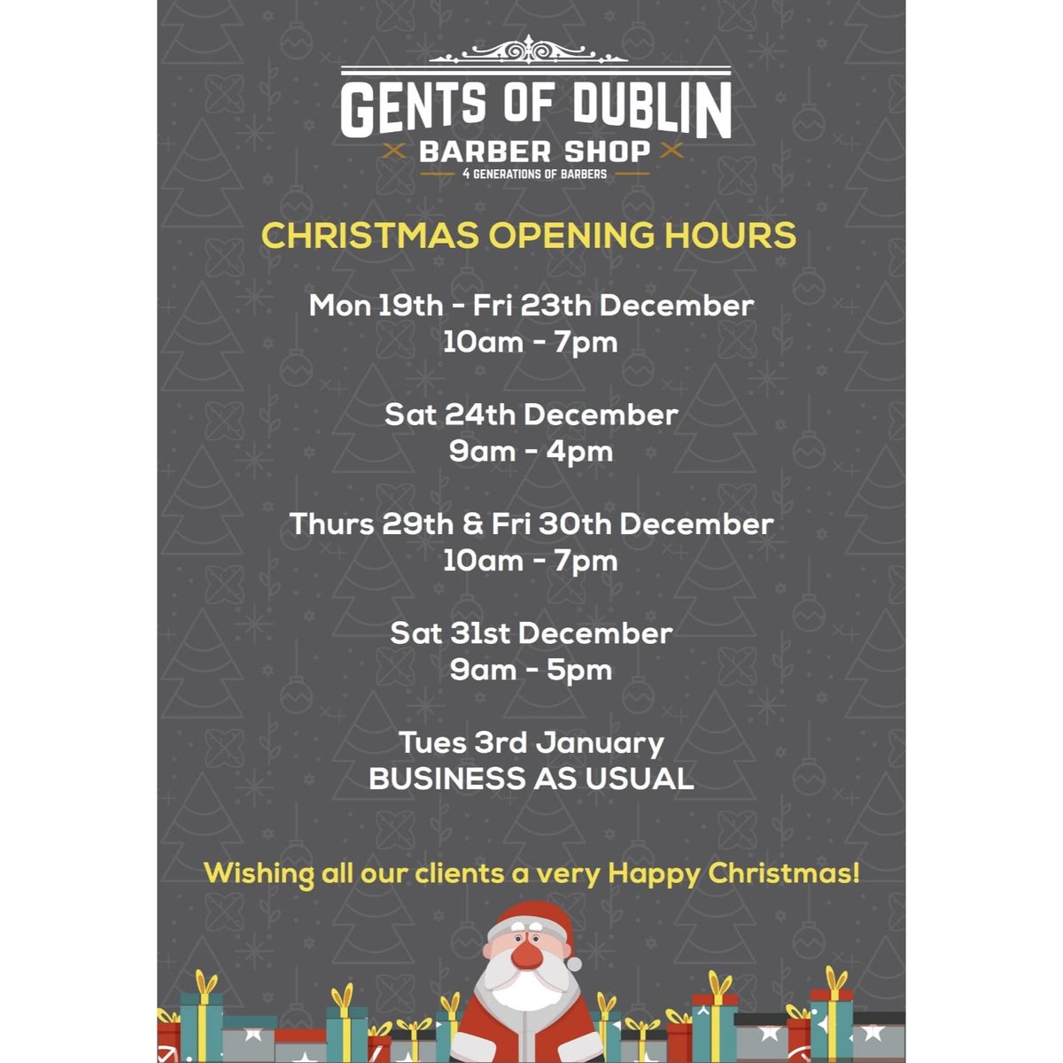 CHRISTMAS OPENING HOURS 2022 ⏰🎄💈

#gentsofdublin #godbarbershop