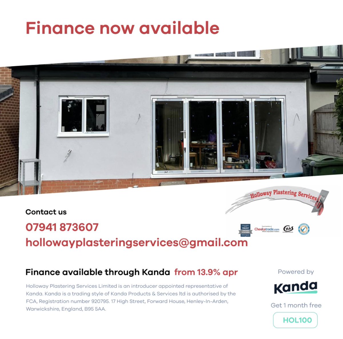 Now finance available for rendering works book in for spring 2023