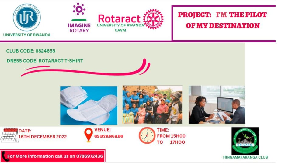 HingAMAFARANGA2's tweet photo. Join @rotaractcavm and @HingAMAFARANGA2 where there heading to meet young girls &amp; boys from G.S Byangabo. 
Under the project: "Am the Pilot of my destination", we will be giving pads to girls and do an awareness on reproductive health and Hygiene. https://t.co/5iuPTb1ysW
