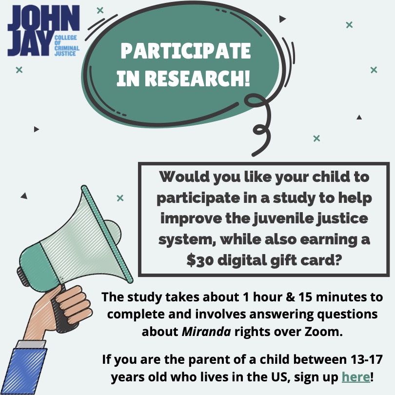 ehaneycaron's tweet photo. My amazing doctoral student is recruiting adolescents to participate in a research study on interrogations. Sign up your child at https://t.co/6Mfxz5r8Jh and share widely! https://t.co/cYxQPju5MG