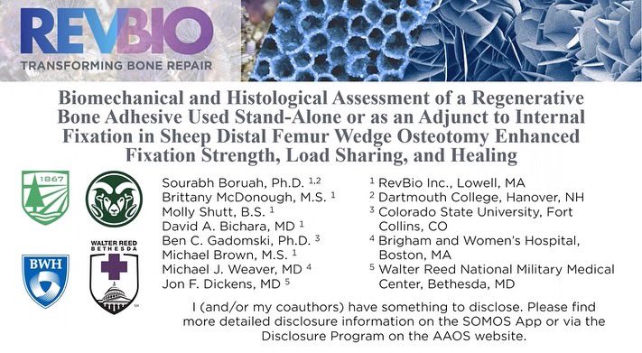 RevBio’s Biomedical Research Scientist, Sourabh Boruah, in Scottsdale Arizona for the 64th Annual SOMOS (Society of Military Orthopaedic Surgeons) Meeting. 

#RevBio #TETRANITE #BoneAdhesive #SOMOS #military #orthopaedicsurgeon #veterans #musculoskeletal #boneregenerative