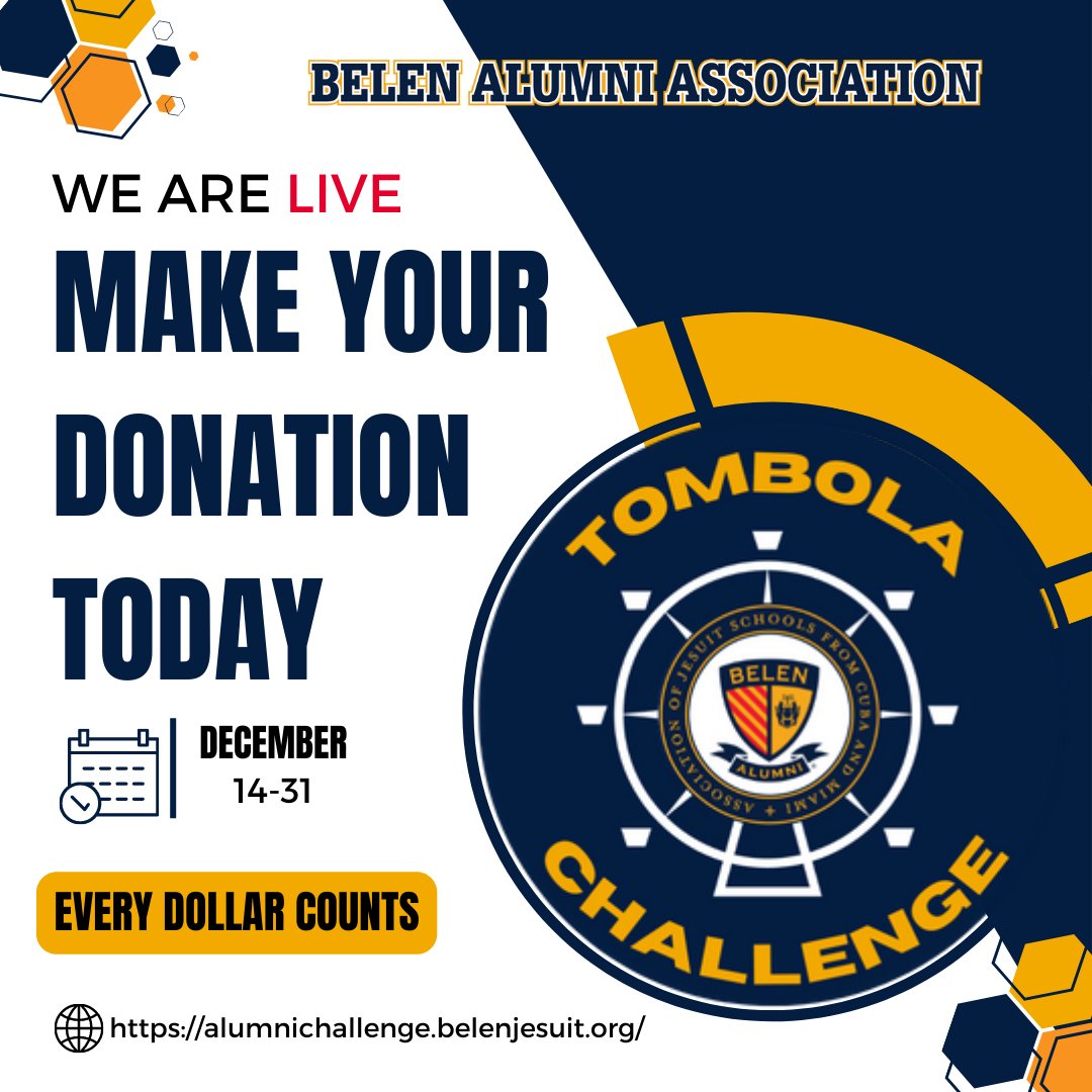 BelenAlumni's tweet photo. The 2022 #BelenAlumniTombolaChallenge is LIVE. Make your gift from now until December 31st at 11:59 p.m. and help #SupportBelen 
https://t.co/d35wAFZOZJ https://t.co/jQB88QVlMa